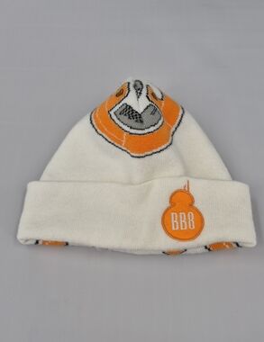 Star Wars BB-8 Knit Beanie Hat Cuffed White Orange OSFM Lucasfilm Winter Cap